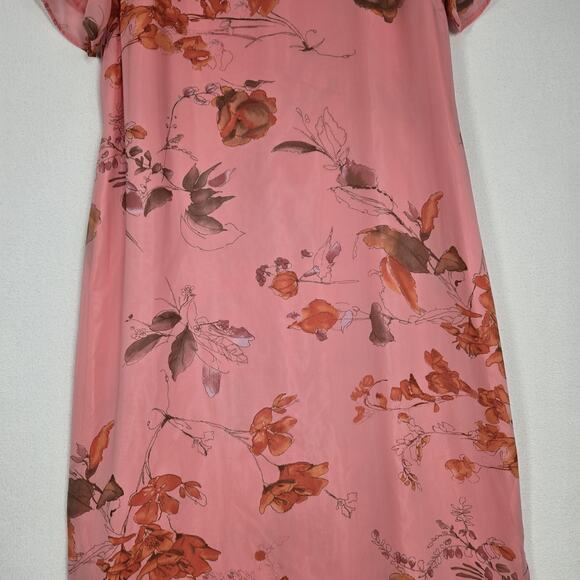 VTG Norm Thompson Maxi Dress Sz L Pink Peach Floral Chiffon Lined Short Sleeve - Picture 3 of 16